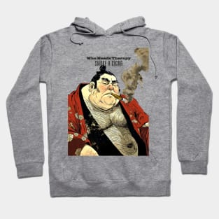 Puff Sumo: Who Needs Therapy, Smoke a Cigar on a light (Knocked Out) background Hoodie